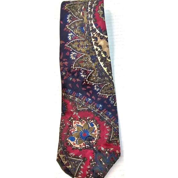 Countess Mara Levys Vintage Silk Tie Floral Paisley Print Red Navy Men Accessory - Picture 4 of 9